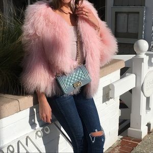 Baby pink 100% sheep fur coat